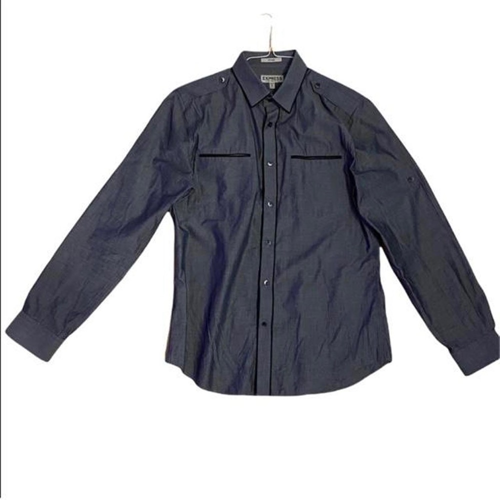 Express Fitted Collared Button Down Chambray Shirt - image 1